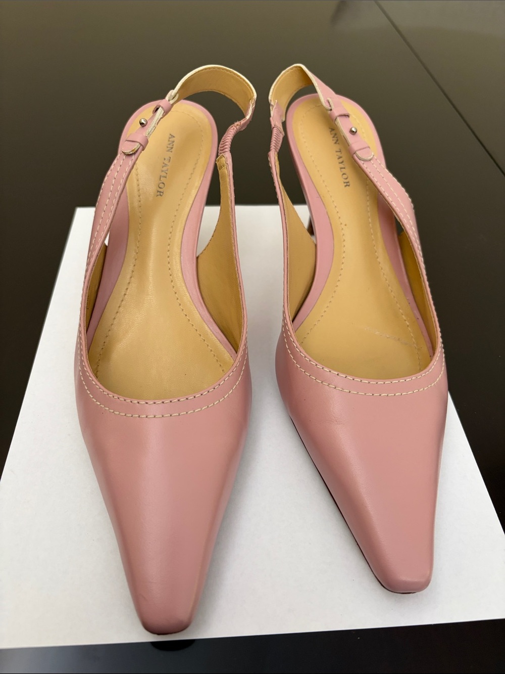 Ann Taylor Dusty Pink Leather Pointed Slingback Pumps